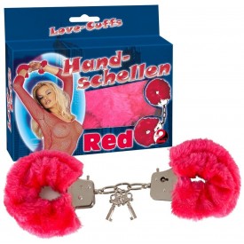 Малиновые меховые наручники Love Cuffs Red